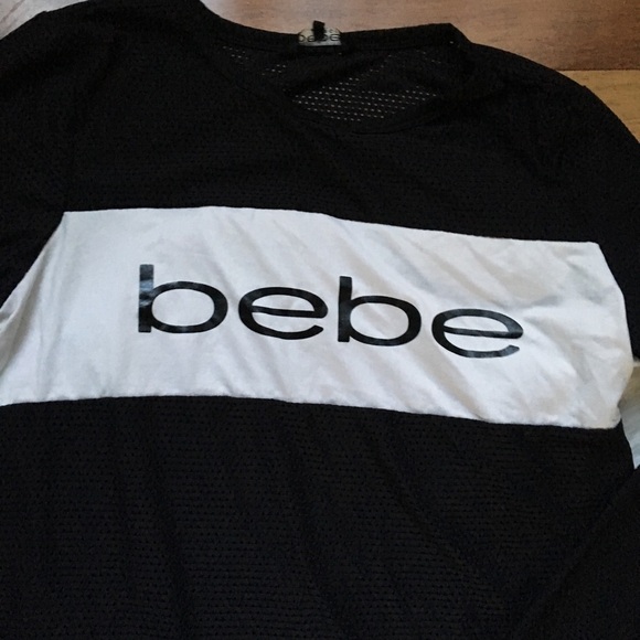 BEBE Sport Logo Striped Mesh Black Top Shirt M - Picture 6 of 7